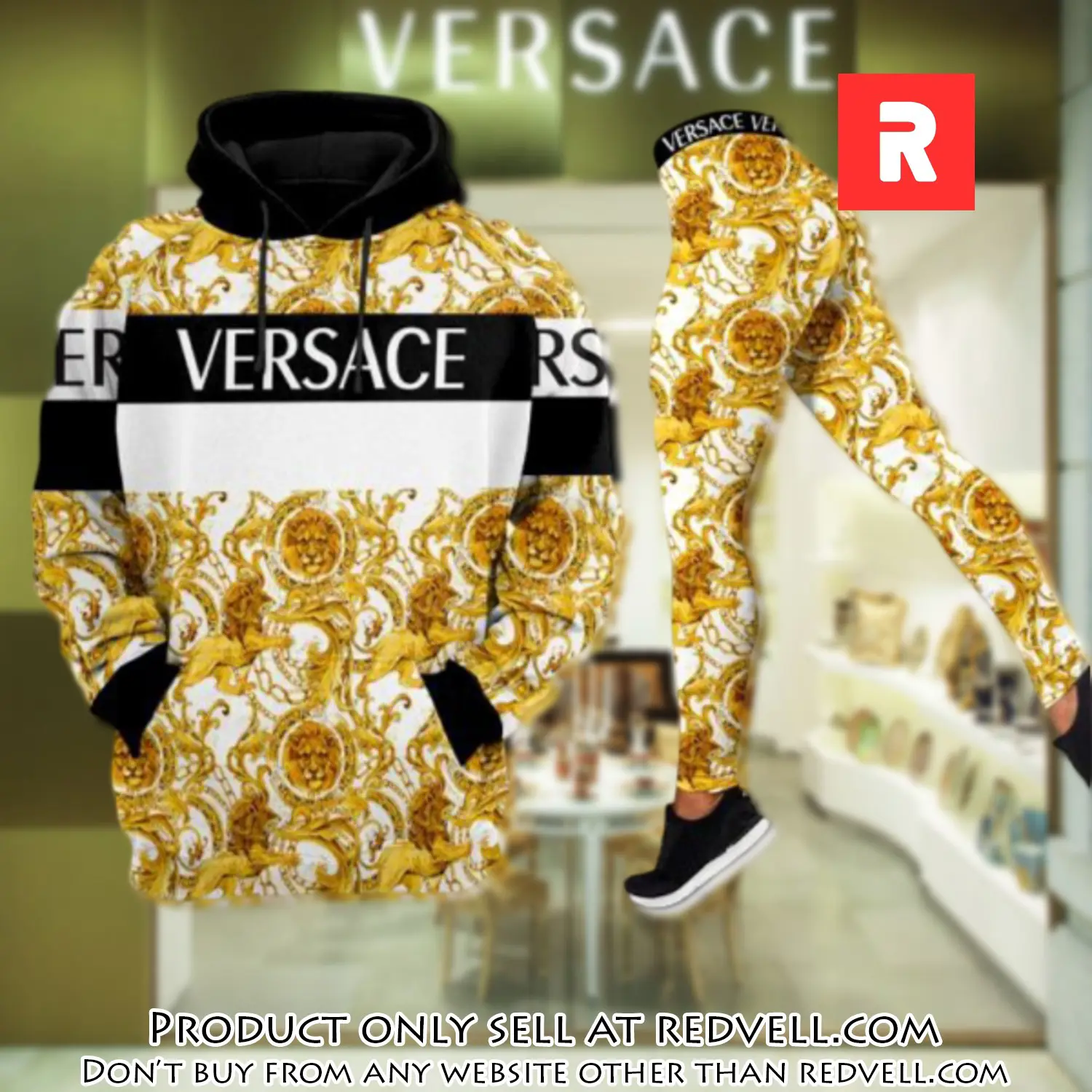 Gianni versace gold white hoodie legging set luxury for women rv4432511